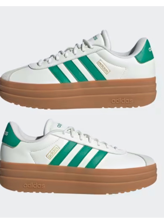 adidas Shoes - Adidas VL Court Blod White Sneakers with Green Stripes and Gum Platform